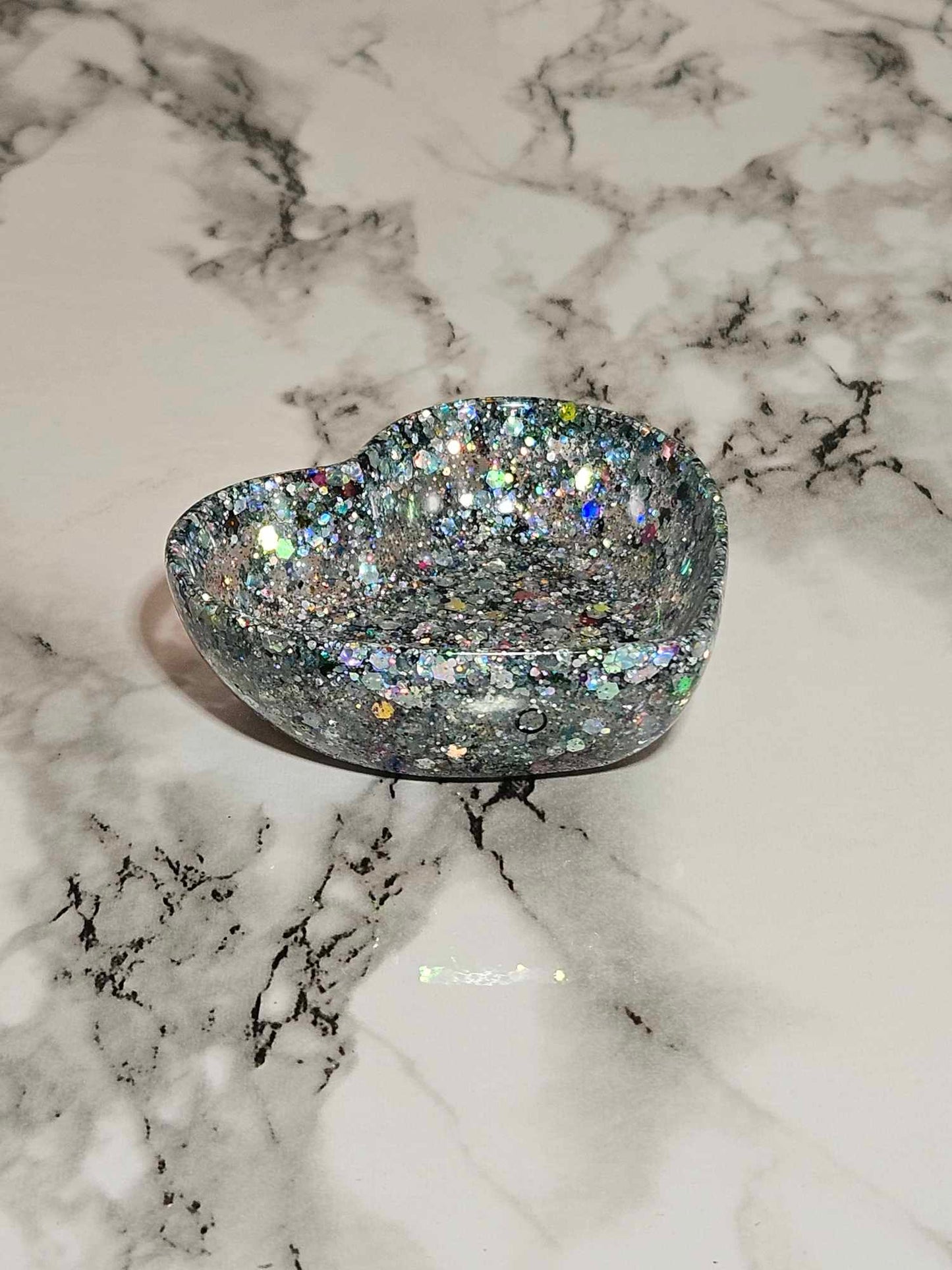 Silver Multi Glitter Heart Jewelry Dish, Mother's Day, Gift