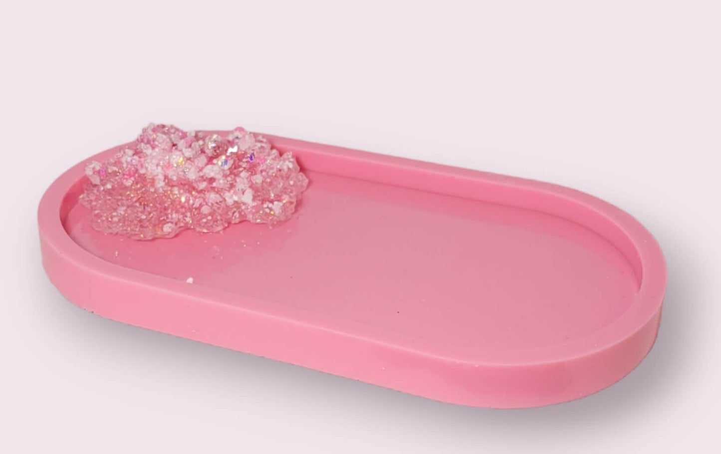 Pink Crystal Tray, Oval Jewelry Tray, Mother's Day, Gift