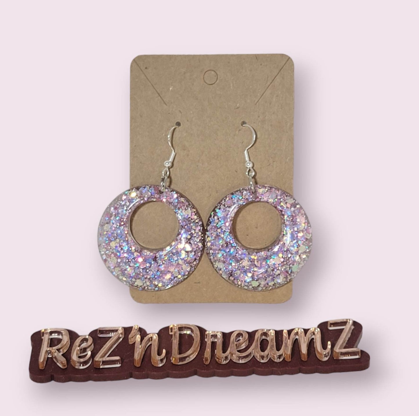 Lavender and Pink Opal Glitter Fishhook Resin Earrings, Mother's Day, Gift, .925 sterling silver plated