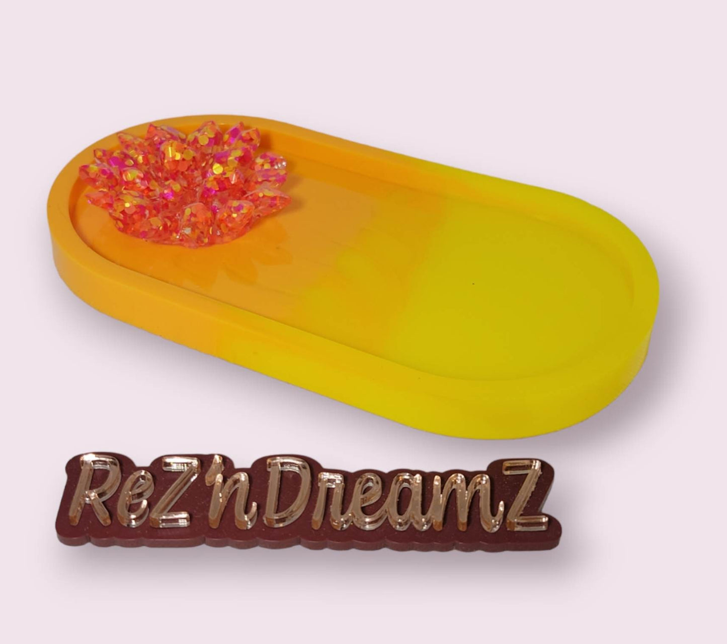 Orange and Yellow Crystal Tray, Oval Jewelry Tray, Mother's Day, Gift