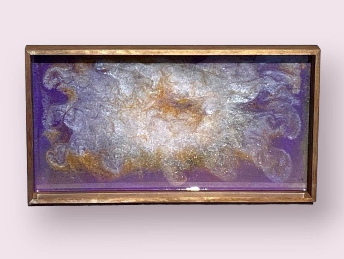 Purple, Gold, and White Wooden Tray with Handles, Mother's Day, Gift, Resin Tray