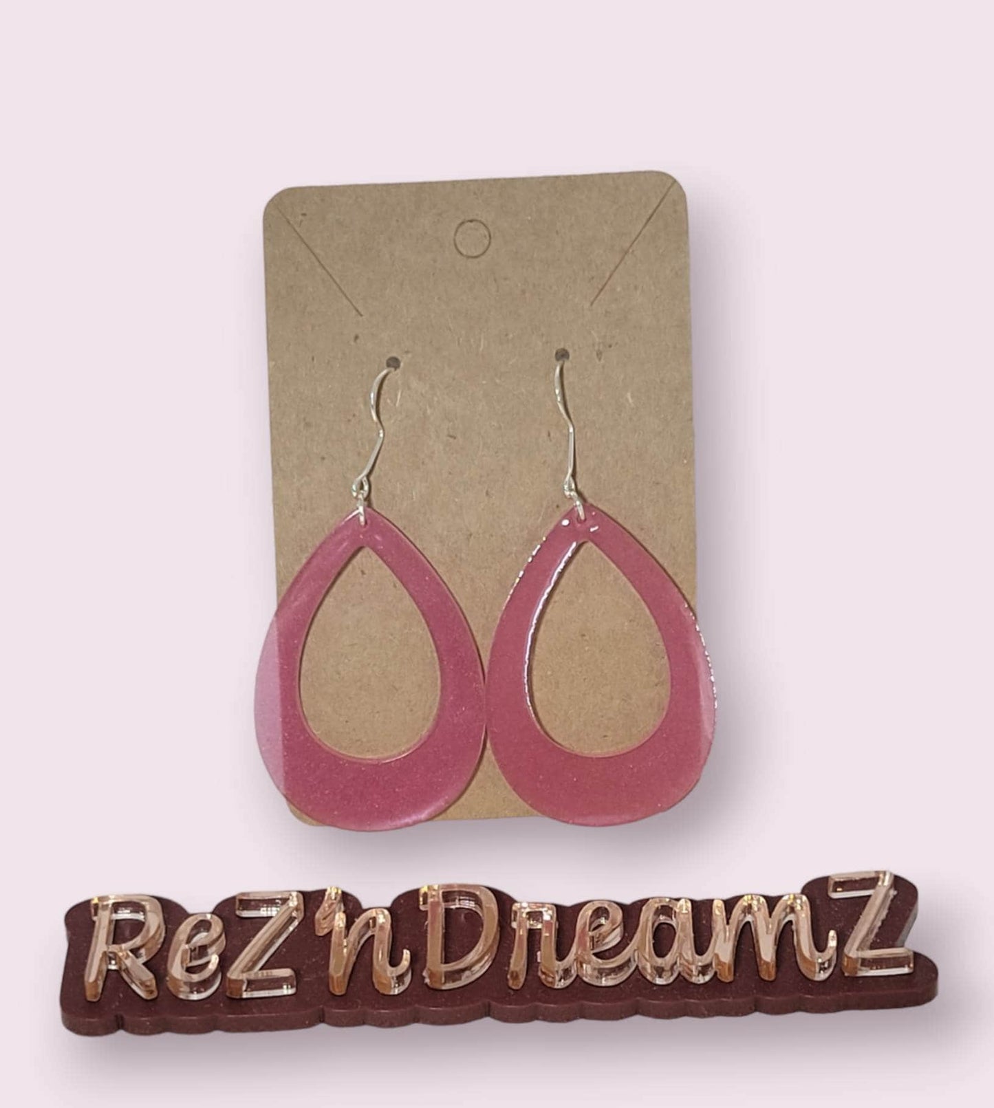 Pink Tear Drop Fishhook Resin Earrings, Mother's Day, Gift, .925 sterling silver plated