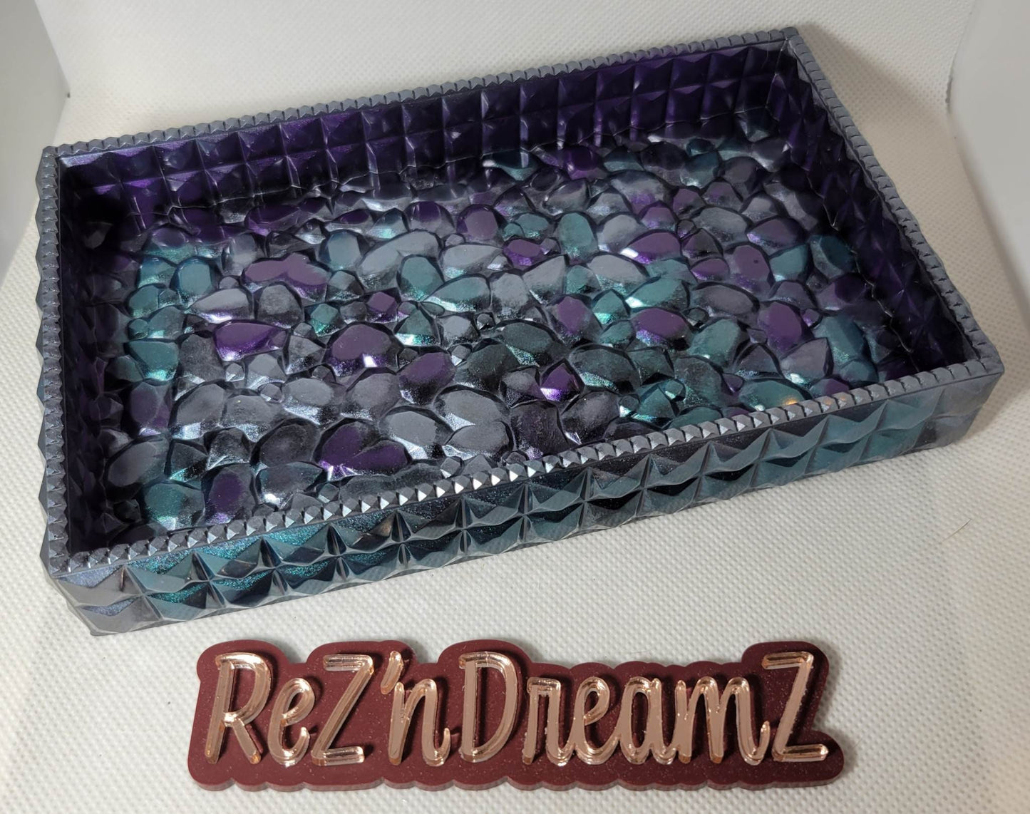 Purple, Silver, and Green Tray, Rectangle Jewelry Tray, Mother's Day, Gift
