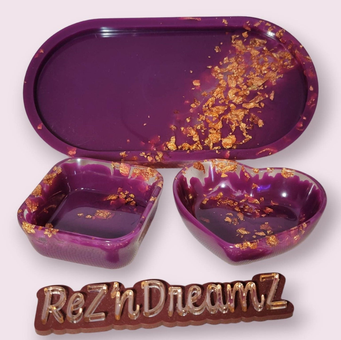 Purple and Rose Gold Tray set, Oval Jewelry Tray, Mother's Day, Gift