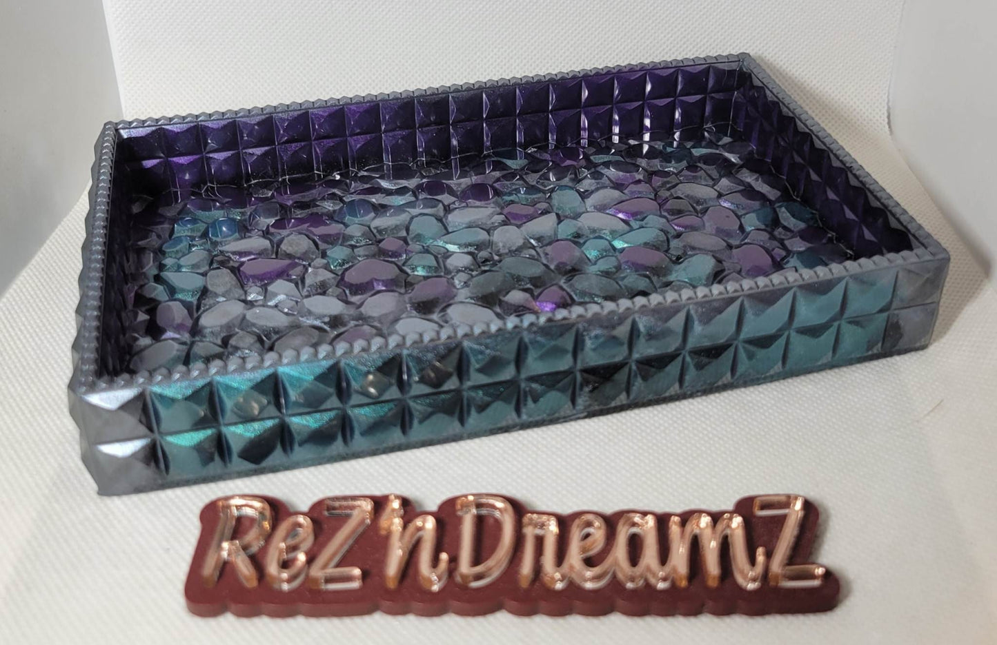 Purple, Silver, and Green Tray, Rectangle Jewelry Tray, Mother's Day, Gift