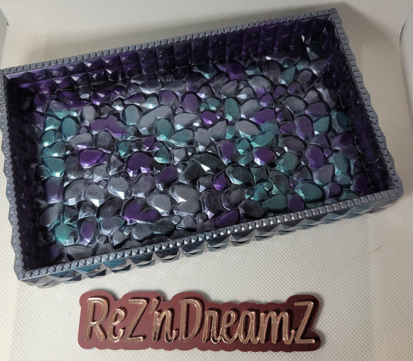 Purple, Silver, and Green Tray, Rectangle Jewelry Tray, Mother's Day, Gift
