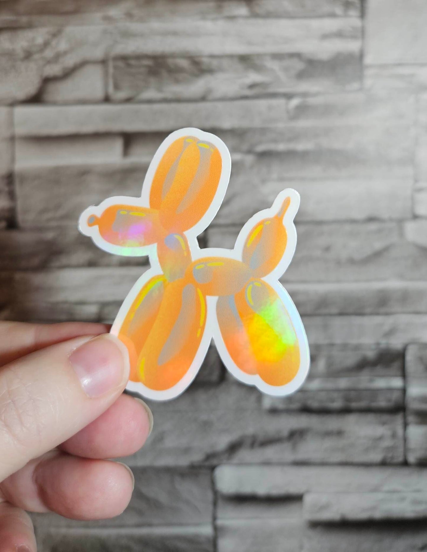 Holographic Balloon Dog Stickers - Perfect for decorating your water bottle or laptop. Waterproof.