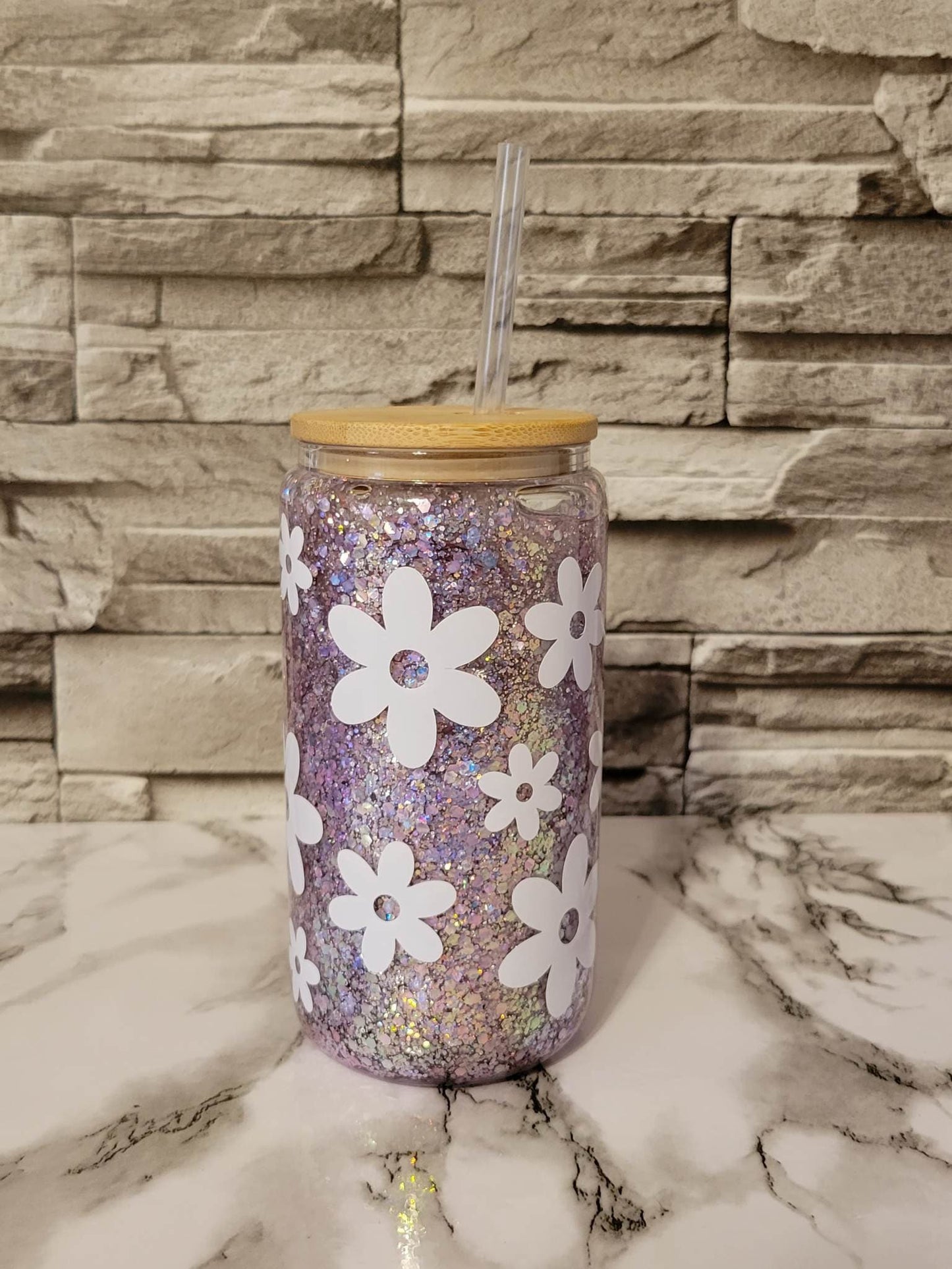 Trendy Snowglobe Tumbler - Unique 16oz Glass Can | Double Insulated for Chilled Drinks | Slow Flowing Glitter | Perfect for Parties