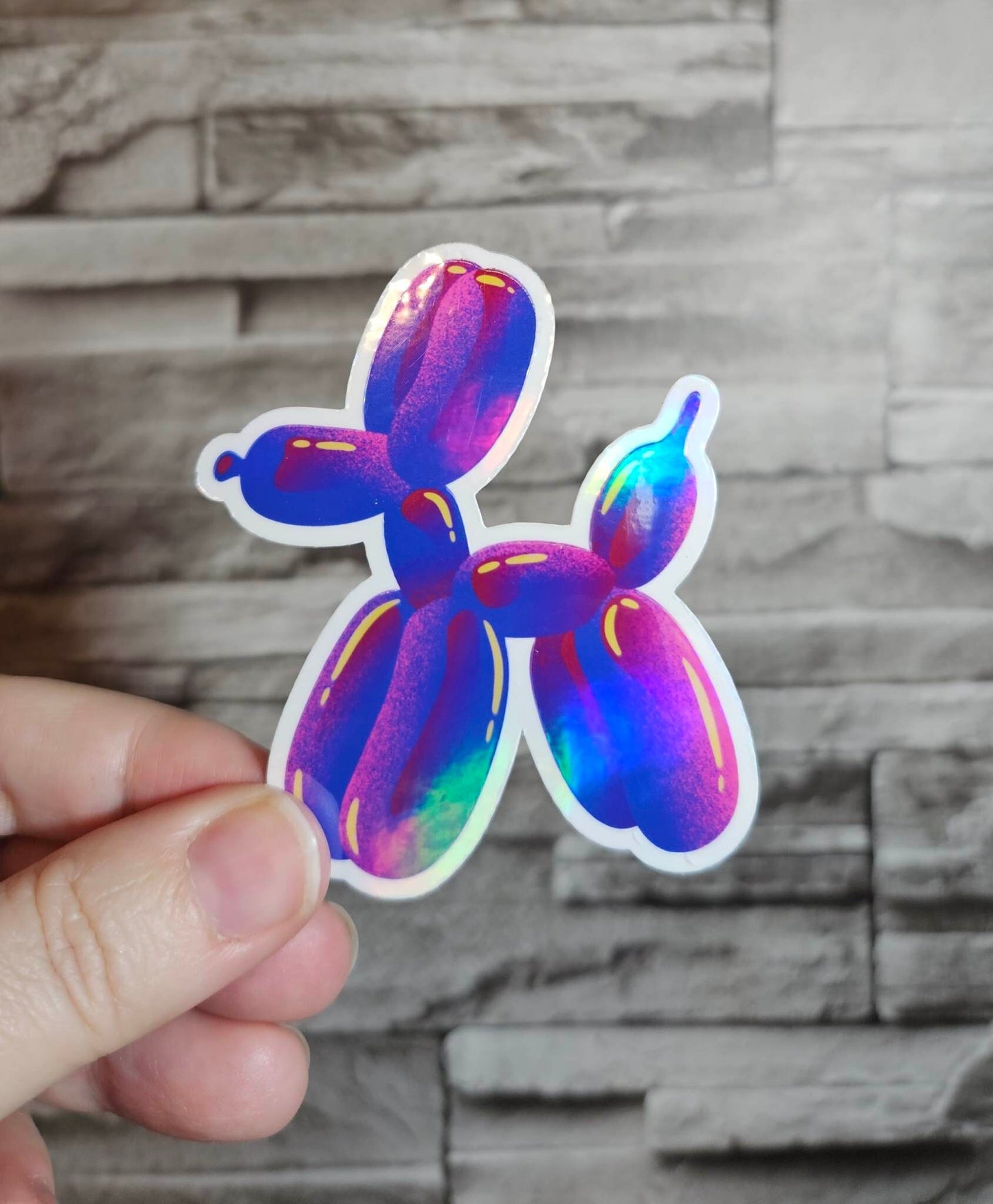 Holographic Balloon Dog Stickers - Perfect for decorating your water bottle or laptop. Waterproof.