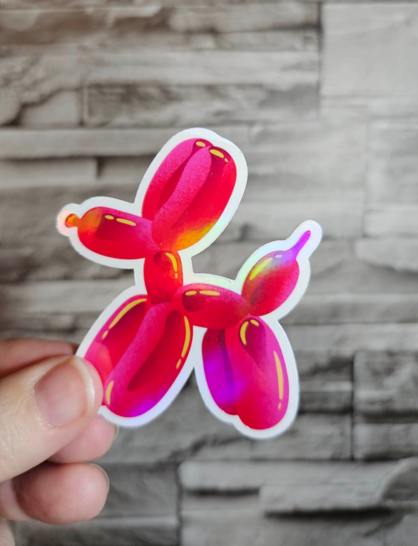 Holographic Balloon Dog Stickers - Perfect for decorating your water bottle or laptop. Waterproof.