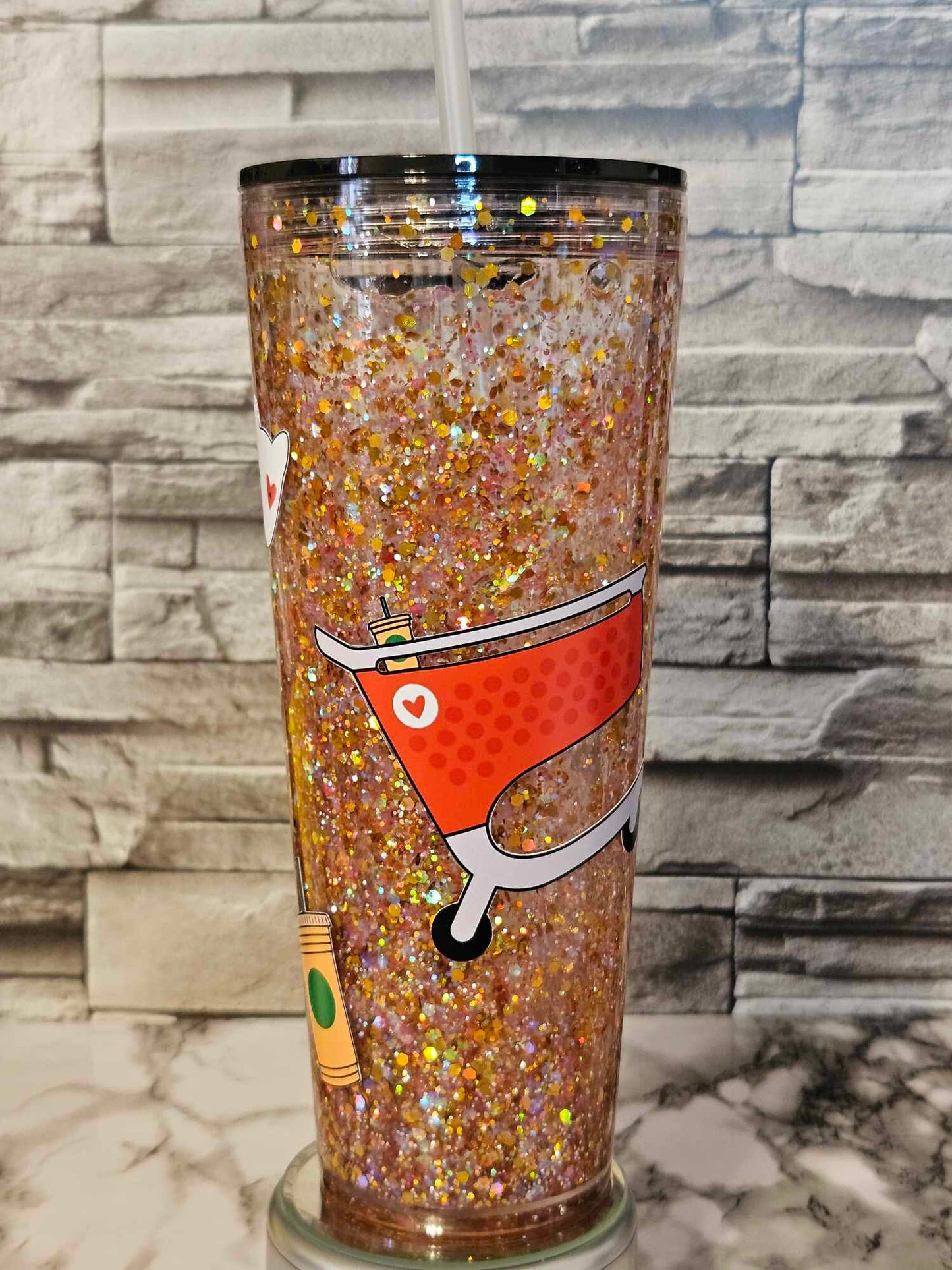 Sips and Trips Snow Globe Tumbler - Custom Double-Walled Tumbler Perfect for Keeping Your Summer Drinks Cool!