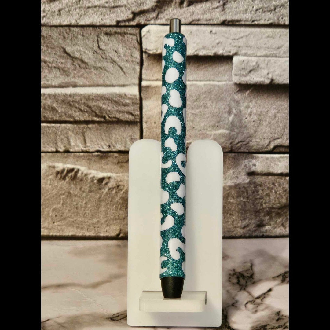 Green and White Leopard Glitter Pen, Mother's Day, Gel Pen, Gift