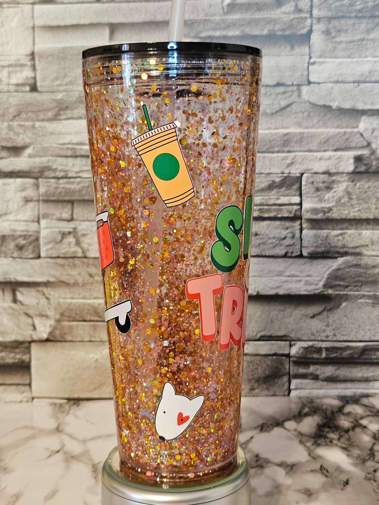 Sips and Trips Snow Globe Tumbler - Custom Double-Walled Tumbler Perfect for Keeping Your Summer Drinks Cool!