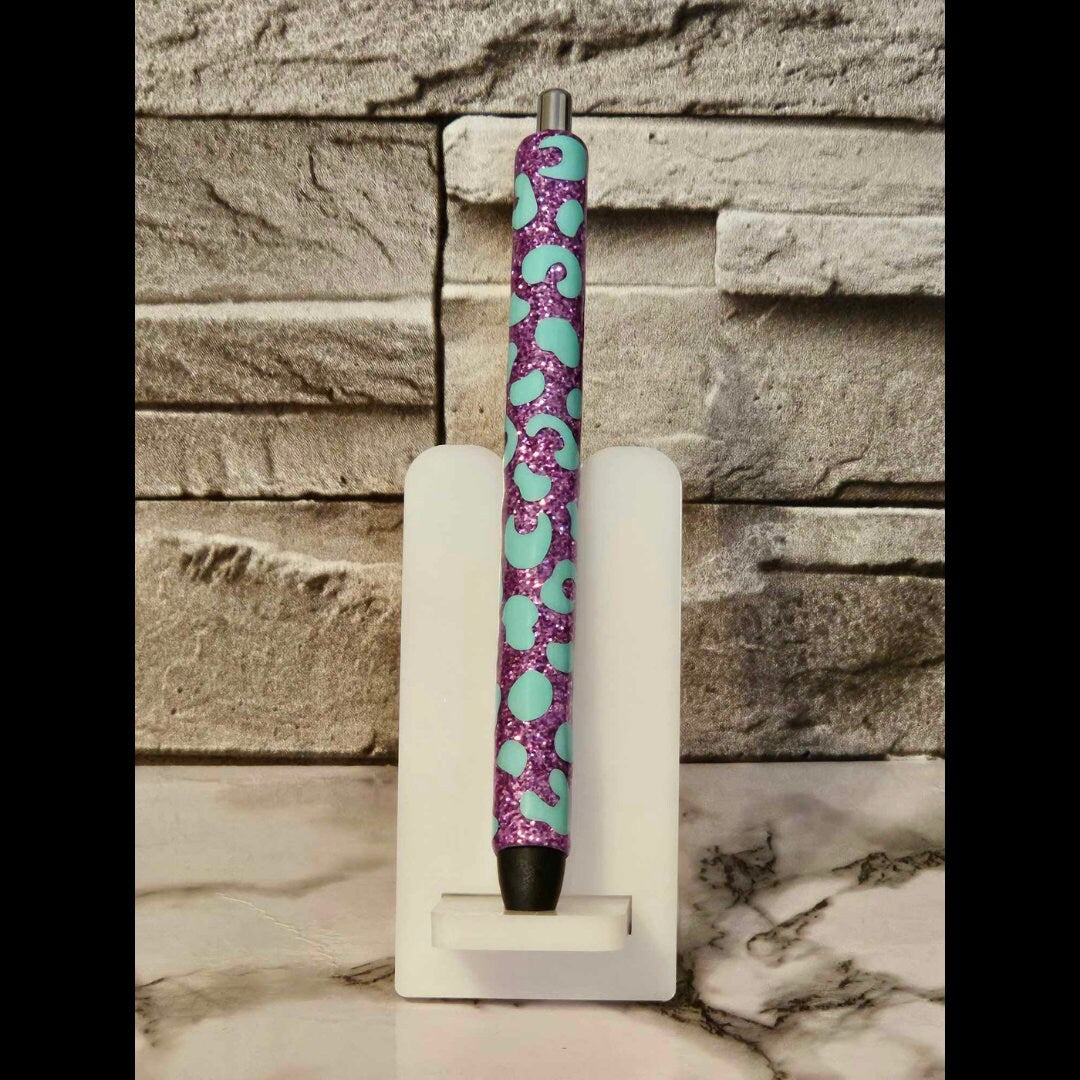 Purple and Teal Leopard Glitter Pen, Mother's Day, Gel Pen, Gift