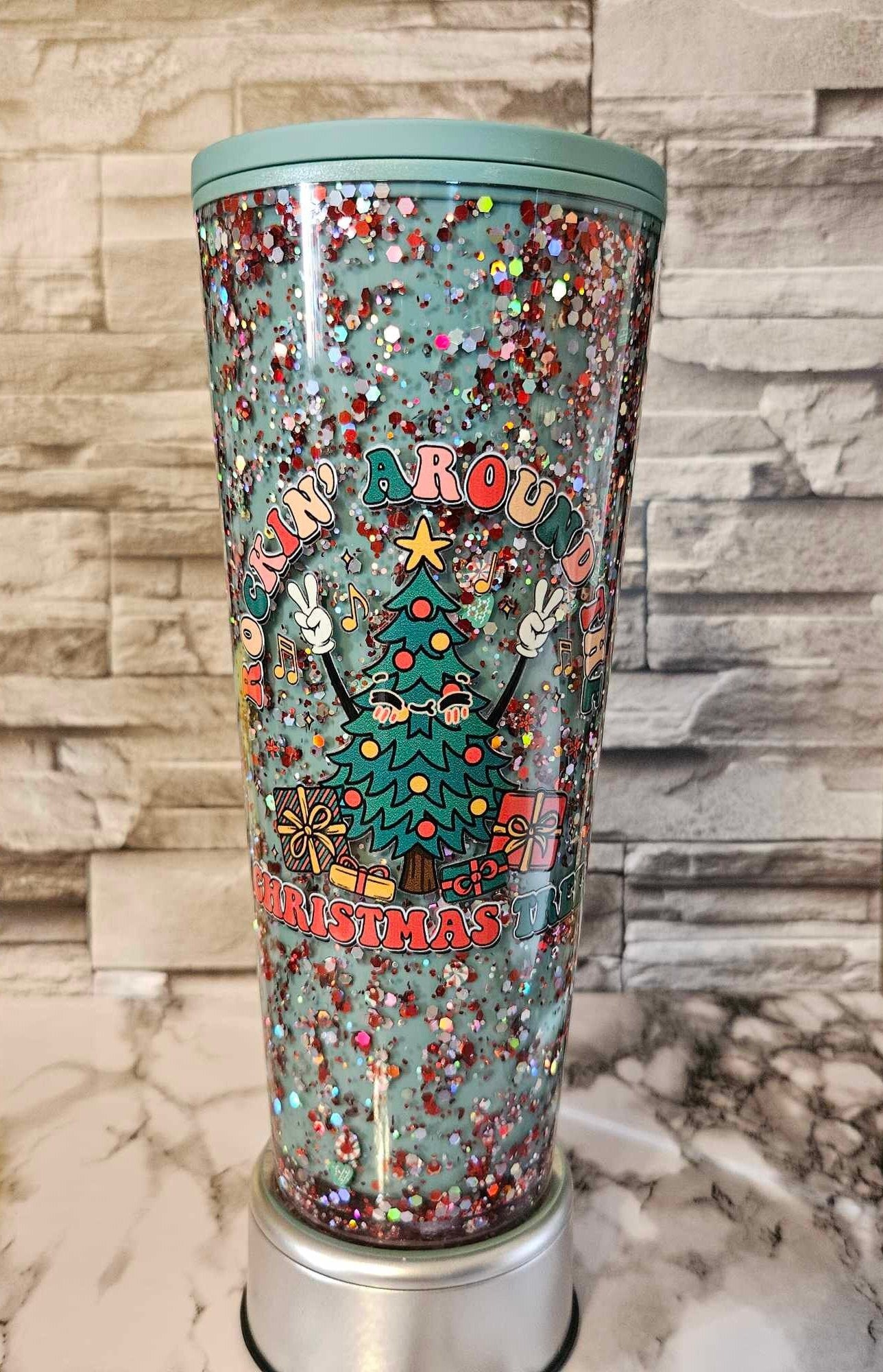Rockin' Around The Christmas Tree Snow Globe Tumbler - Custom Double-Walled Tumbler Perfect for Keeping Your Summer Drinks Cool!