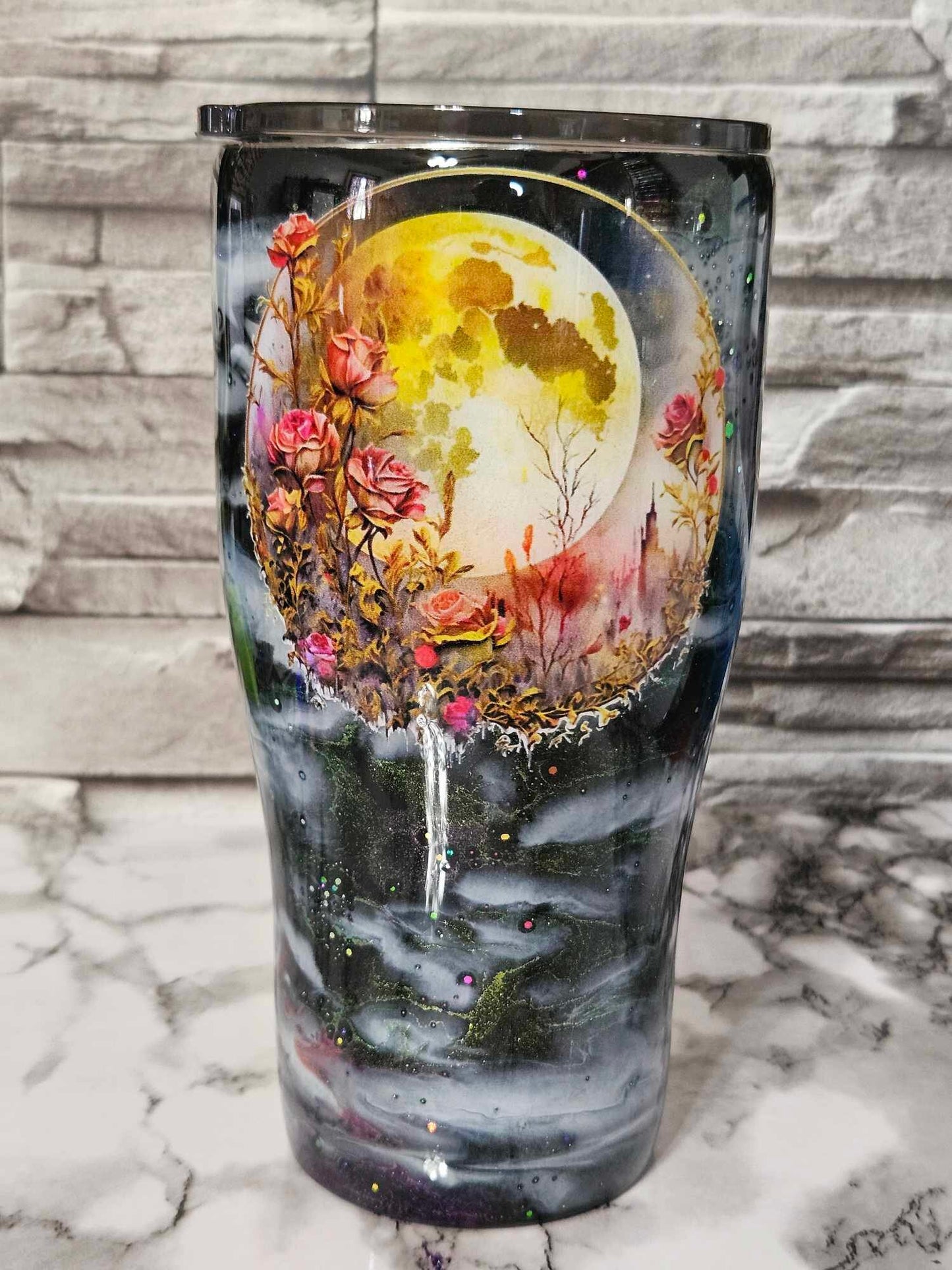 Ink Swirl Tumbler, Epoxy Sealed cup, Custom Ink Swirl Tumbler, Galaxy Tumbler, Custom Travel Mug, Moon Tumbler
