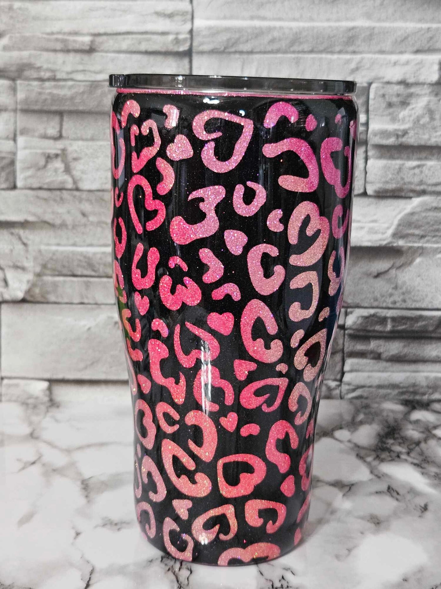 Peek-A-Boo Heart Leopard Tumbler, Epoxy Sealed cup, Custom Travel Mug