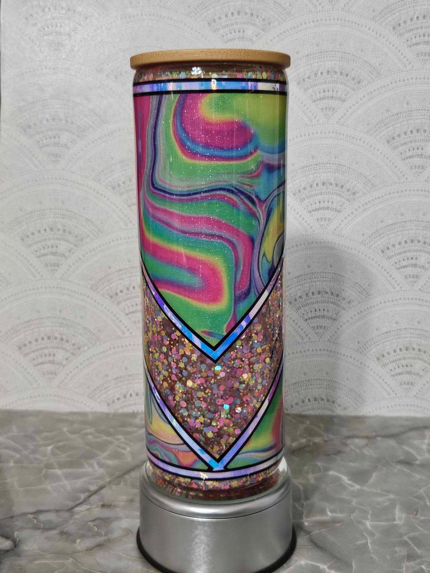 Swirl Peek-A-Boo Tumbler - Cup with Bamboo Lid and Snowglobe Design for a Unique Beverage Experience