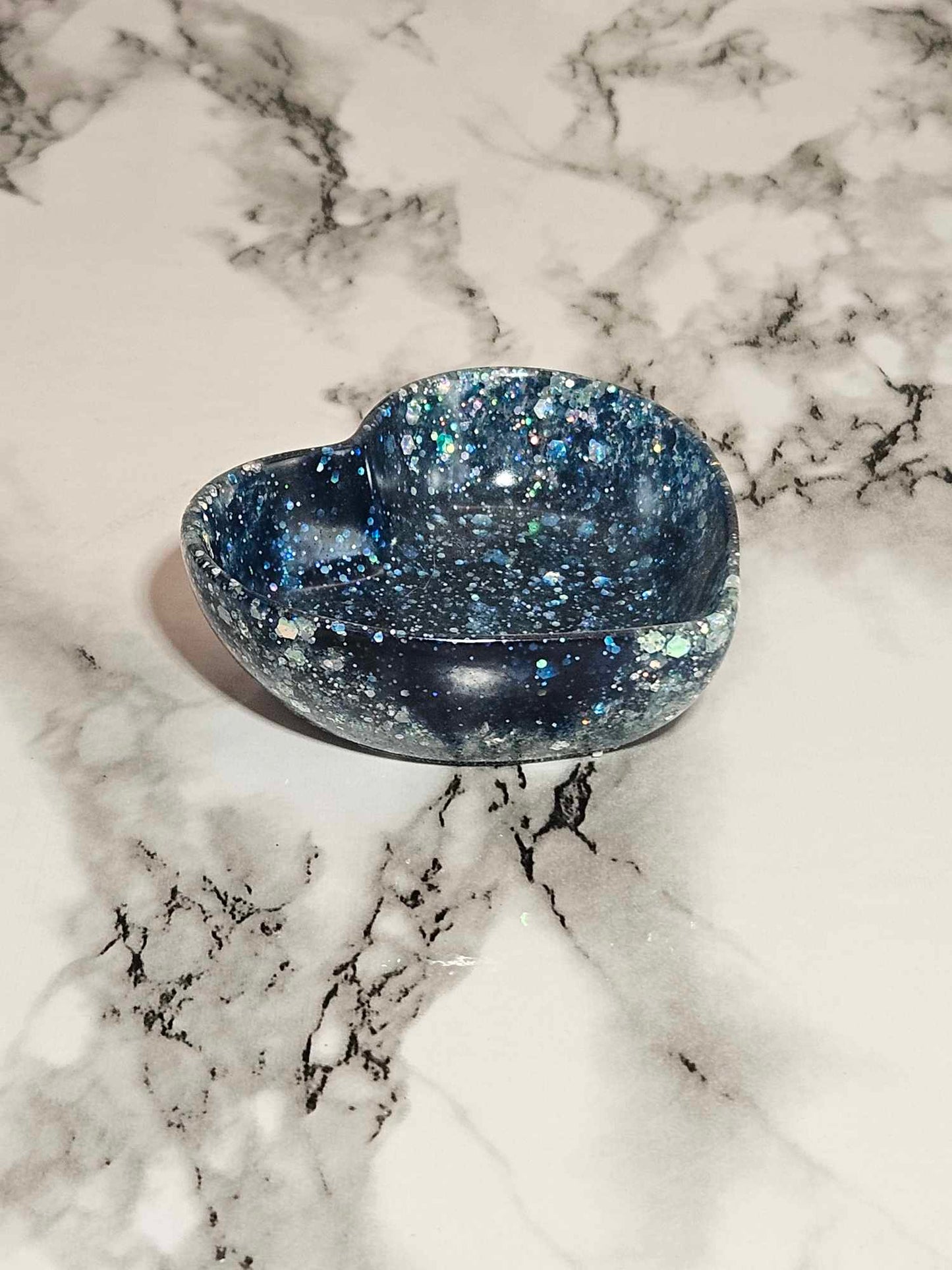 Blue and Silver Glitter Heart Jewelry Dish, Mother's Day, Gift