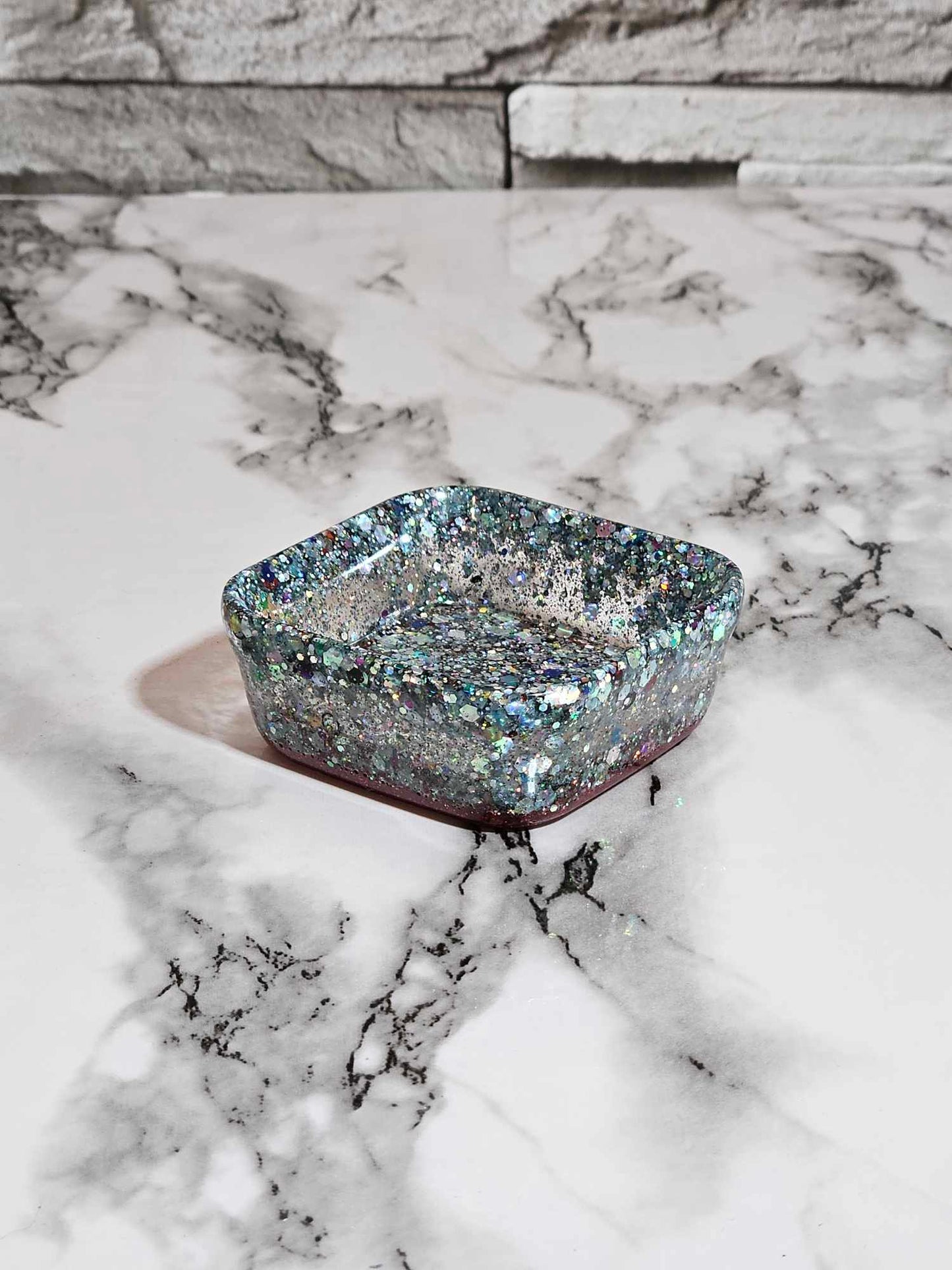 Blue and Silver Glitter Square Jewelry Dish, Mother's Day, Gift